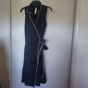 JONES NEW YORK Tailored Linen Wrap Dress size 8P Black and White NWT